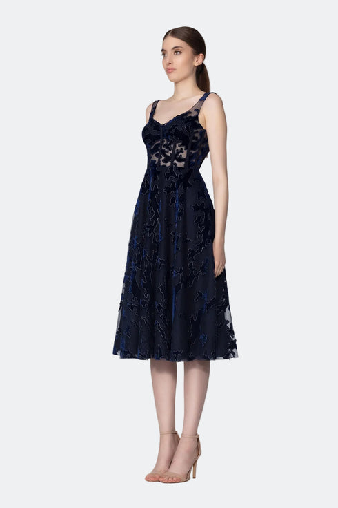 Square Neck Tulle Detailed Midi Dress
