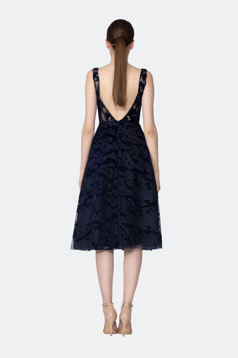 Square Neck Tulle Detailed Midi Dress