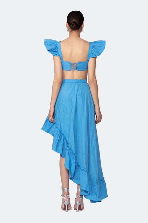 Electric Blue Square Neck Crop Top With Flounce Detail