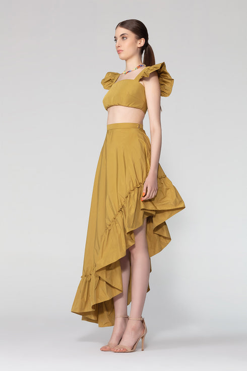 Indian Yellow Asymmetric Long Skirt