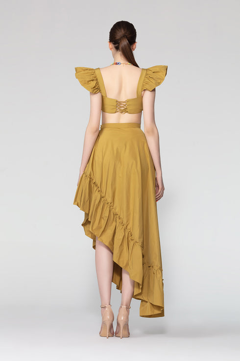 Indian Yellow Asymmetric Long Skirt