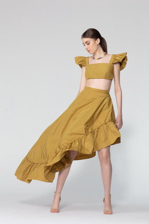 Indian Yellow Asymmetric Long Skirt