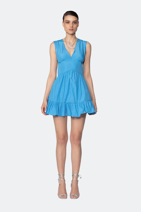 V Neck Flounce Detailed Bodice Mini Dress