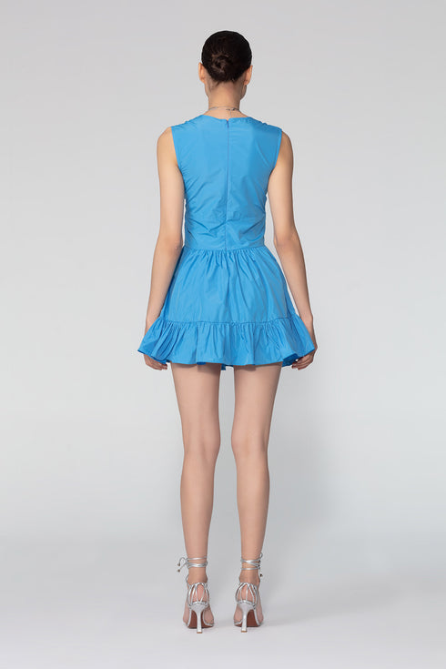 V Neck Flounce Detailed Bodice Mini Dress