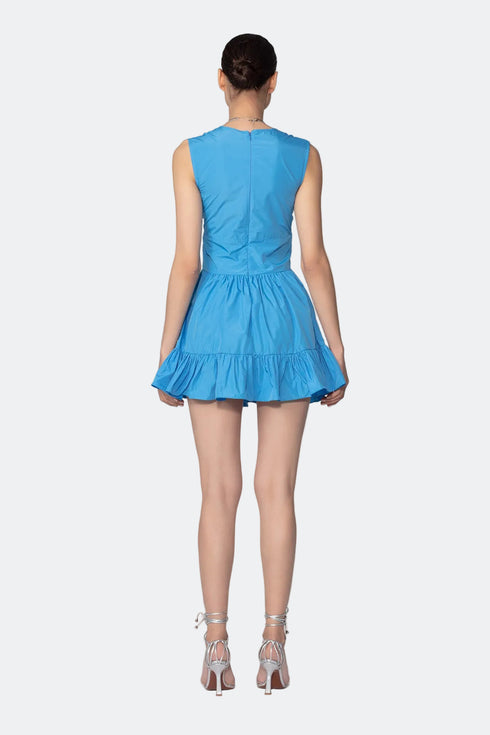 V Neck Flounce Detailed Bodice Mini Dress