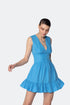 V Neck Flounce Detailed Bodice Mini Dress