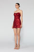 Strapless Front Slit Sequin Mini Dress