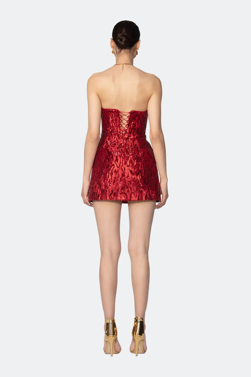 Strapless Front Slit Sequin Mini Dress