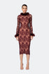 Fur Detailed Lace Midi Pencil Dress