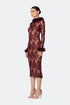 Fur Detailed Lace Midi Pencil Dress