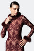 Fur Detailed Lace Midi Pencil Dress