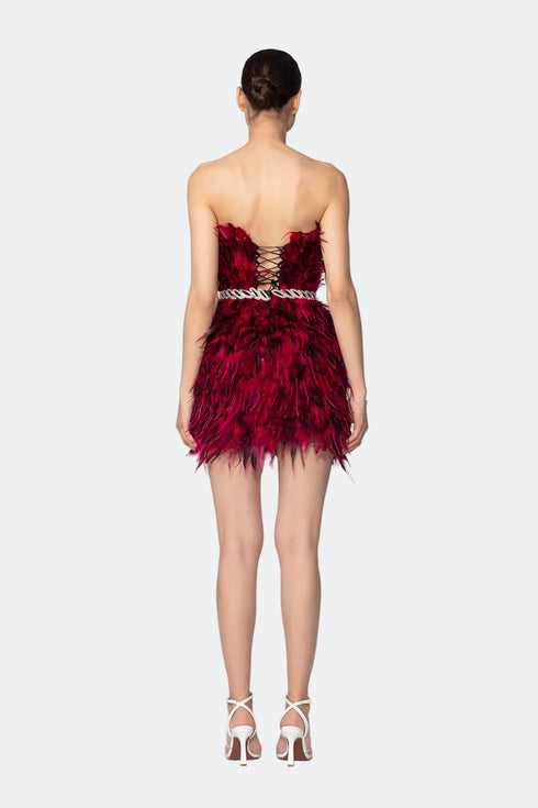 Stone Belted Pile Strapless Mini Dress