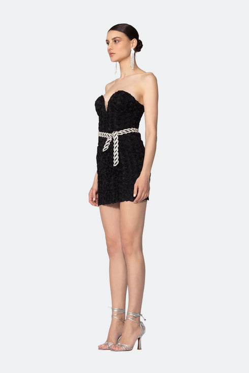 Heart Neck Stone Belted Mini Dress
