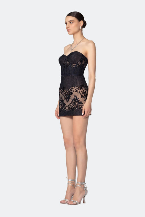 Heart Neck Bustier With Lace Detail Mini Dress