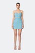 Belt Detailed Strapless Light Blue Mini Dress