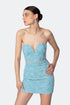 Belt Detailed Strapless Light Blue Mini Dress