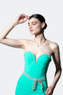Mini 'V' Decollete Stone Detailed Mini Dress