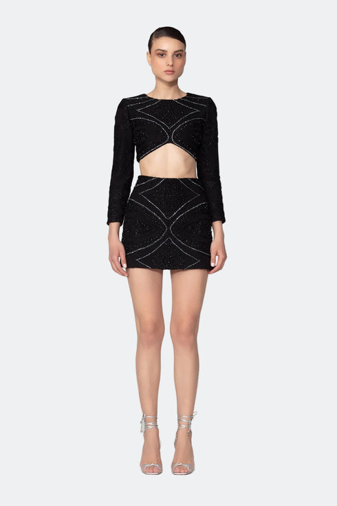 Embroidered Long Sleeve Crew Neck Top