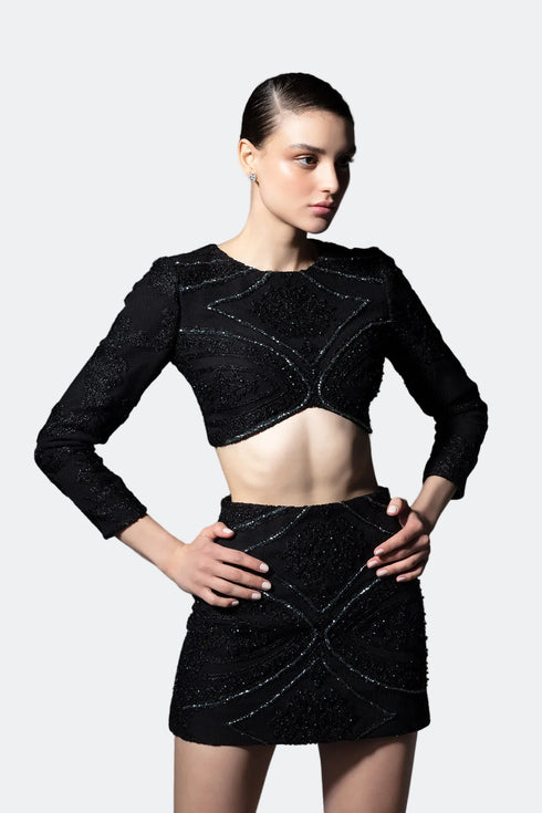 Embroidered Long Sleeve Crew Neck Top