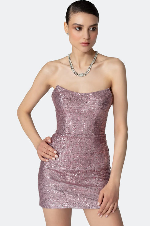 Strapless Sequined Fit Form Mini Dress