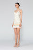 Sequined V Neck Fur Detailed Mini Dress