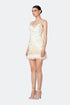 Sequined V Neck Fur Detailed Mini Dress