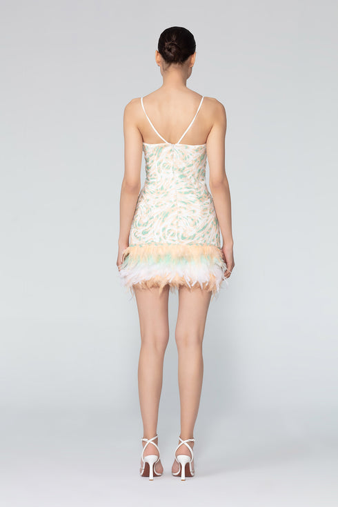 Sequined V Neck Fur Detailed Mini Dress