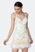 Sequined V Neck Fur Detailed Mini Dress