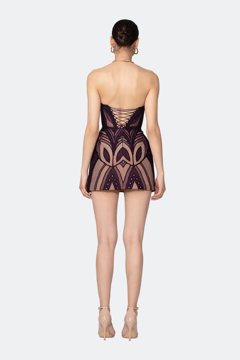Heart Neck Symmetric Patterned Mini Dress