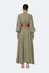 Balloon Sleeve Snap Closure Deep Slit Long Dress