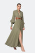 Balloon Sleeve Snap Closure Deep Slit Long Dress
