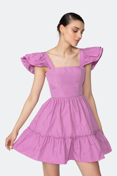 Square Neck Frill Detailed Mini Dress