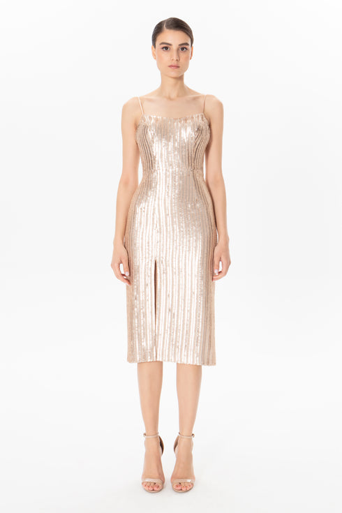 Nude Sequin Midi Dress