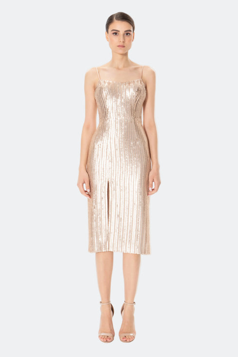 Nude Sequin Midi Dress