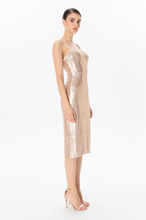 Nude Sequin Midi Dress