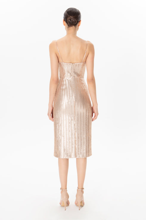 Nude Sequin Midi Dress