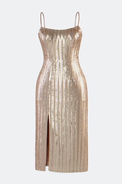Nude Sequin Midi Dress