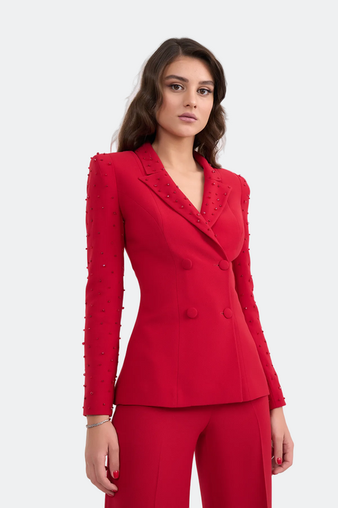 Beaded Sleeves And Neck, Double Breasted Jacket