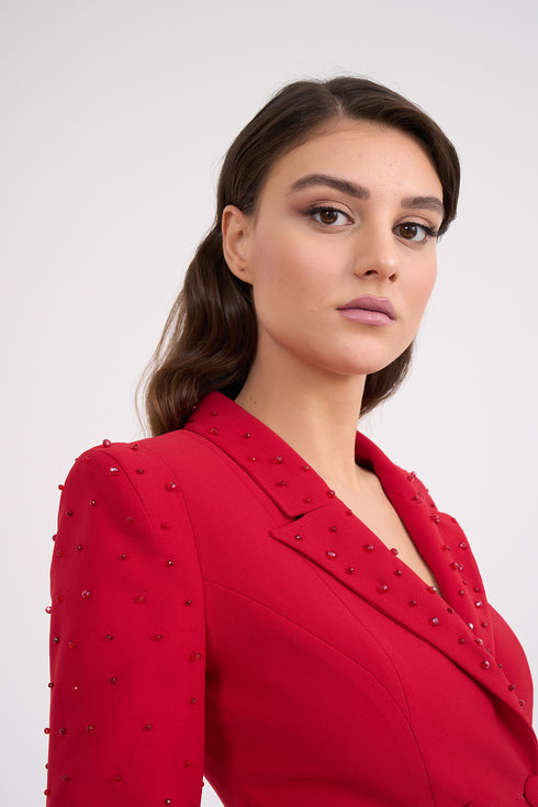 Beaded Sleeves And Neck, Double Breasted Jacket