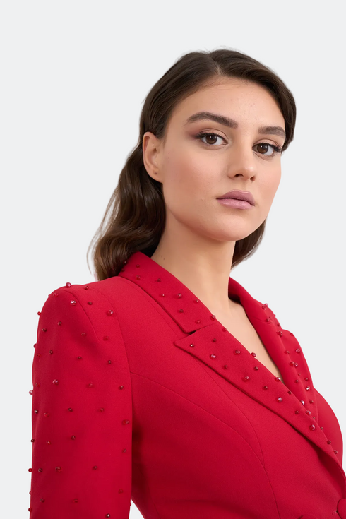 Beaded Sleeves And Neck, Double Breasted Jacket