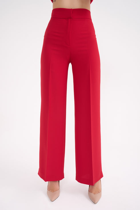 High Waist Straight Leg Trousers With Thick Belt