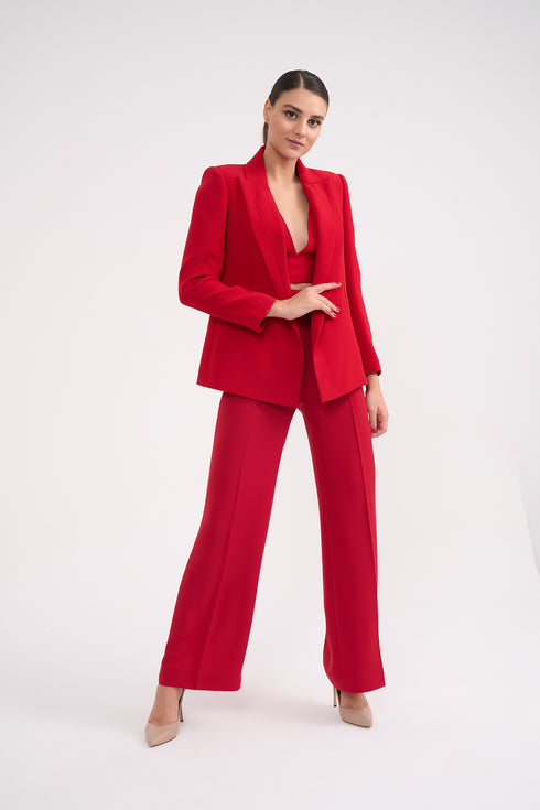 Red Jacket With Lapel And Pocket Detailed