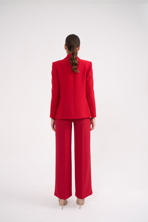 Red Jacket With Lapel And Pocket Detailed