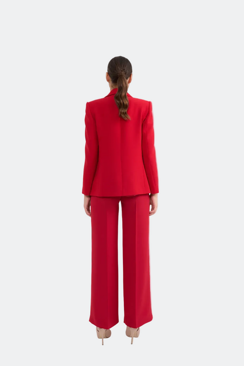 Red Jacket With Lapel And Pocket Detailed