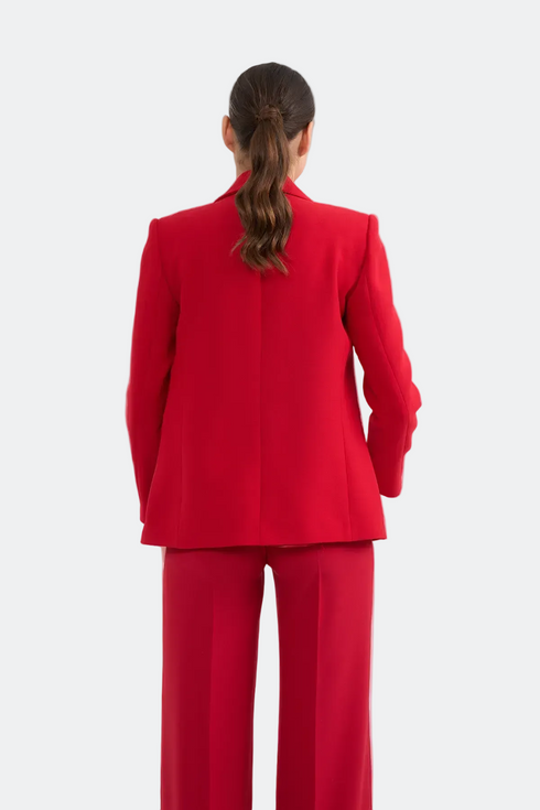 Red Jacket With Lapel And Pocket Detailed
