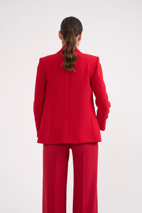 Red Jacket With Lapel And Pocket Detailed