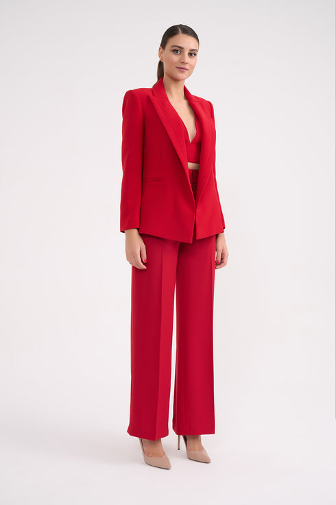 Red Jacket With Lapel And Pocket Detailed