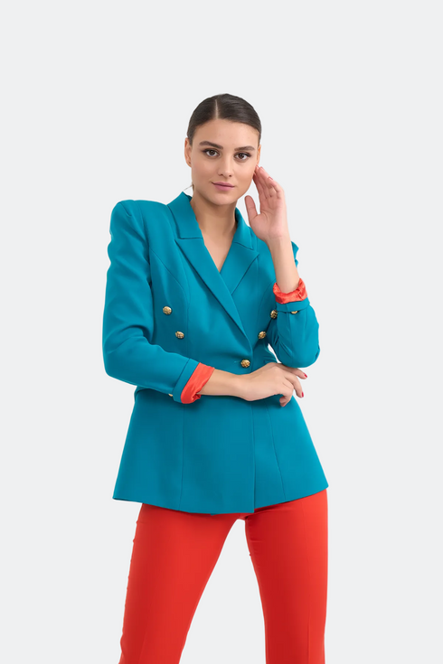 Button Front Detailed Double Breasted Jacket