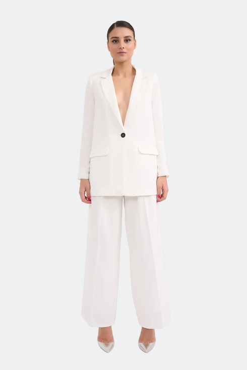 High Waist Pleated Straight Trousers