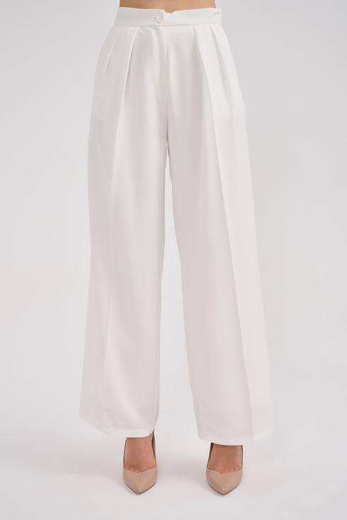 High Waist Pleated Straight Trousers